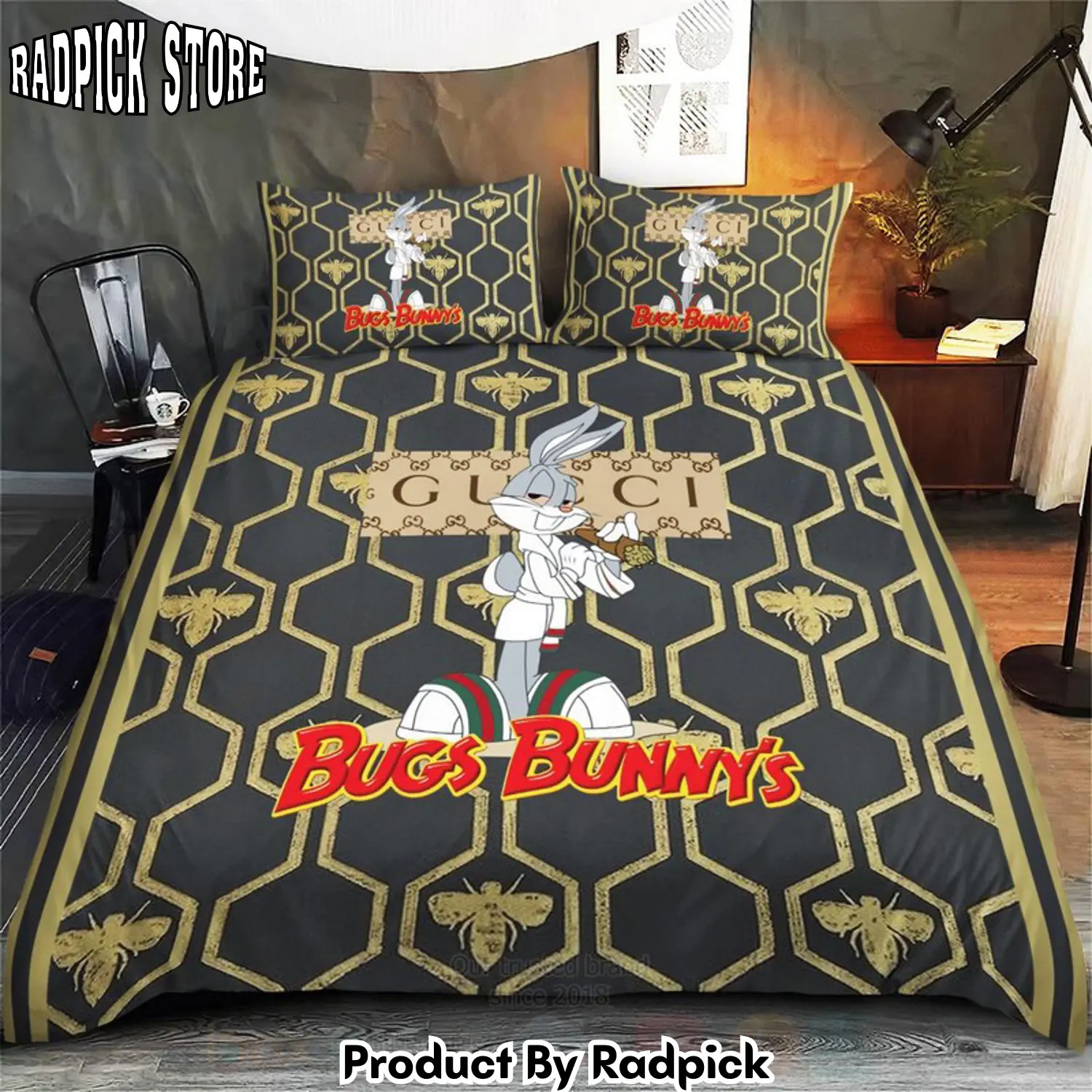 Radpick best gucci bee bugs bunnys luxury bedding set rp3278321